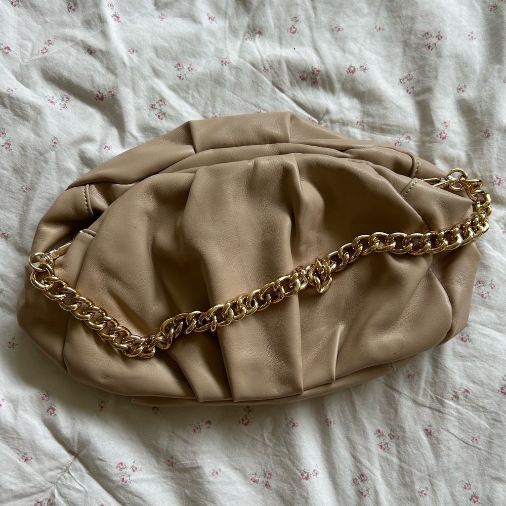 Leather clutch with option for gold chain handle